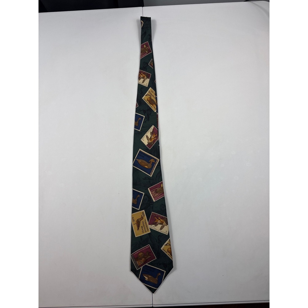 Vtg Eddie Bauer‎ Silk Tie Duck Goose Waterfowl Stamp Print Hand Sewn Italy USA